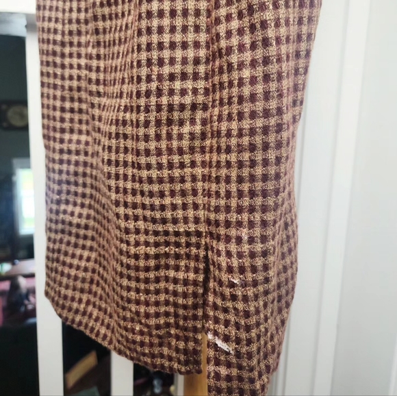 Vintage 90s Y2K Jumper Overall Dress Tweed Plaid Wiggle Mini Midi Brown Size 8* - Picture 6 of 10